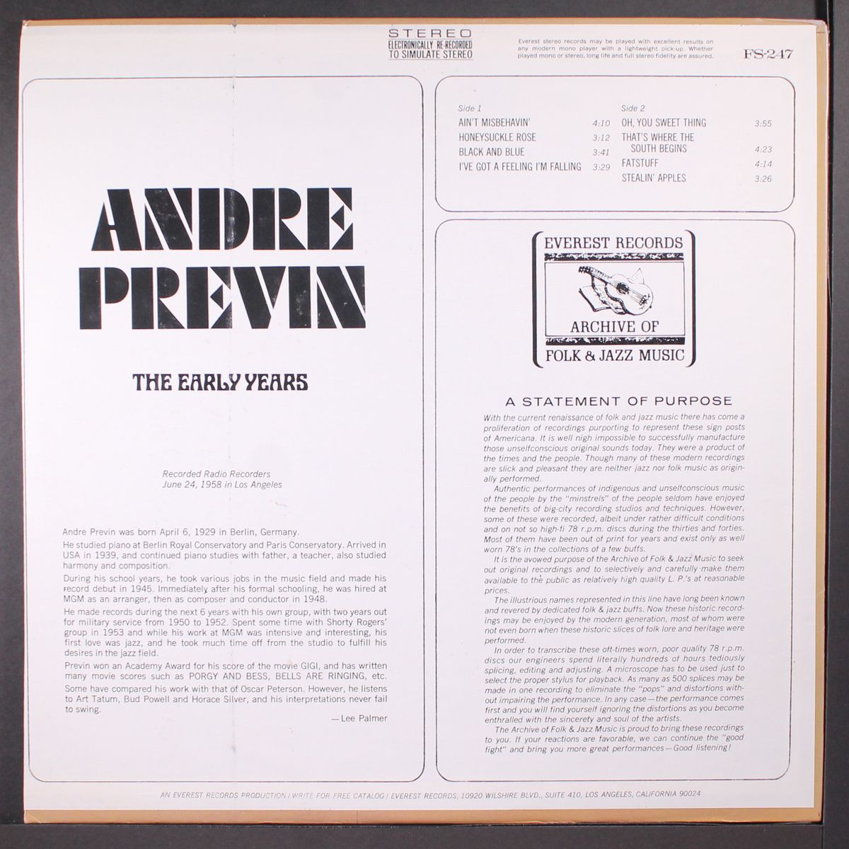 the early years by ANDRE PREVIN
