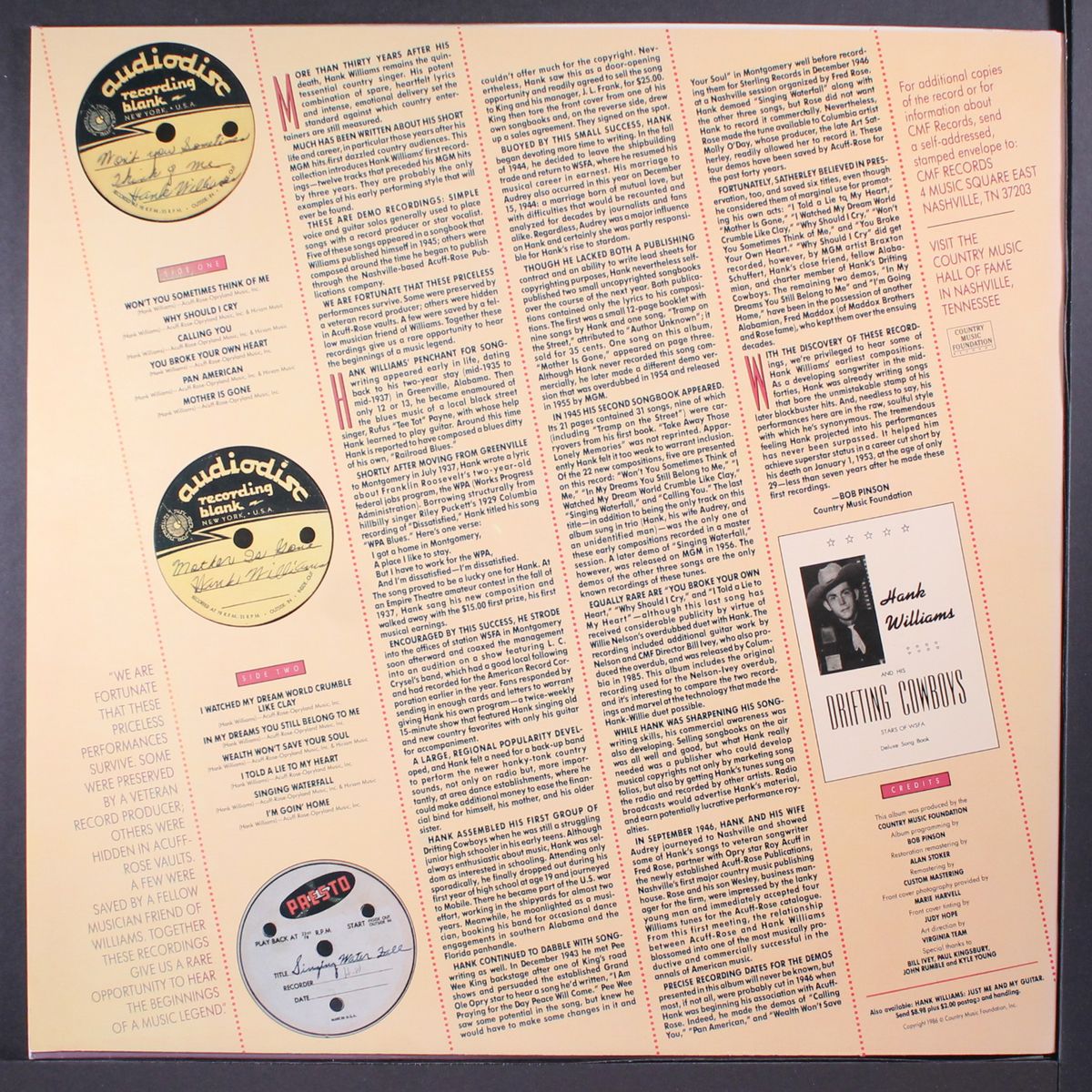the first recordings by HANK WILLIAMS