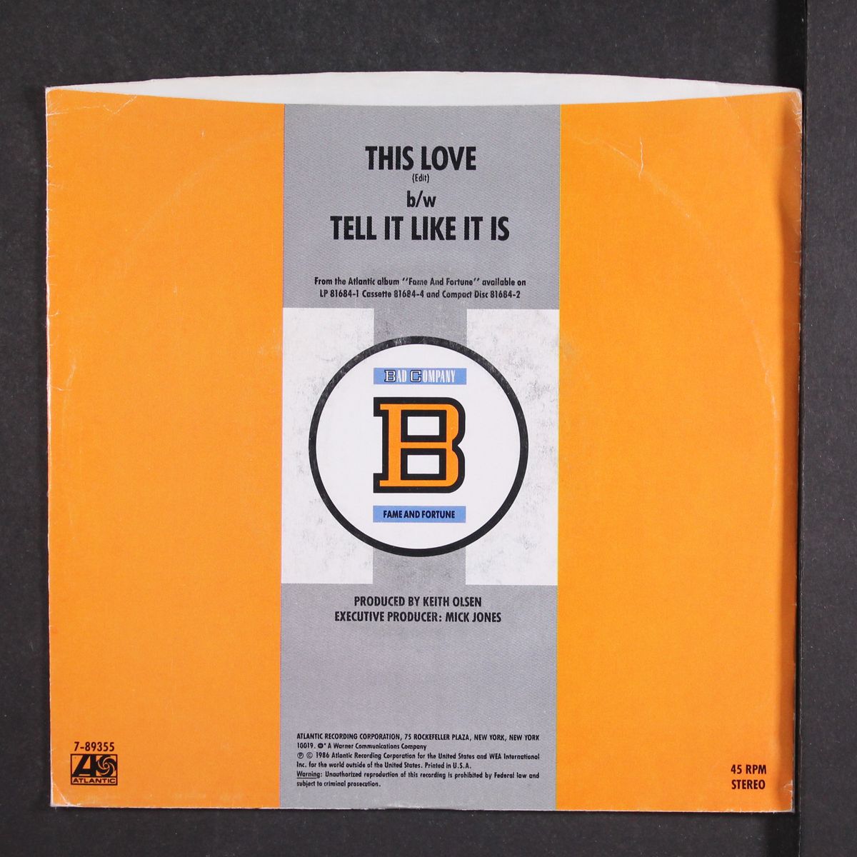 this love / tell it like it is by BAD COMPANY