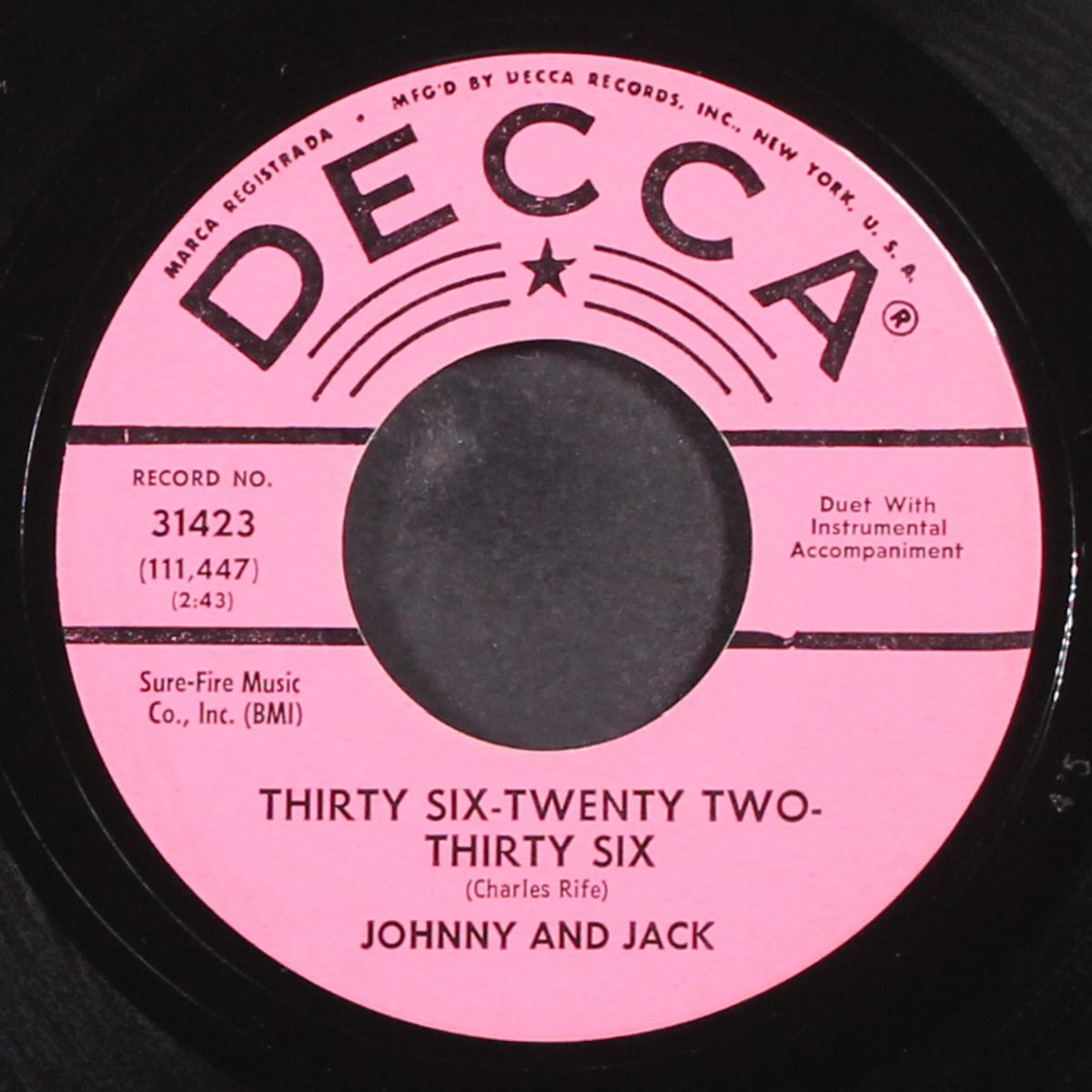 thirty six-twenty two-thirty six / what do you think of her now by JOHNNY & JACK