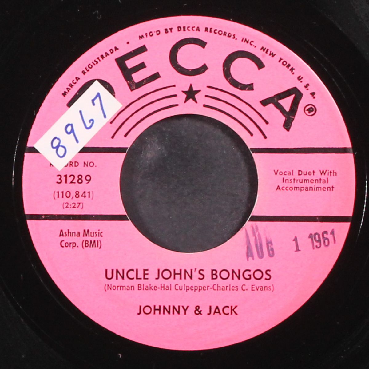 uncle john's bongos / let my heart be broken by JOHNNY & JACK