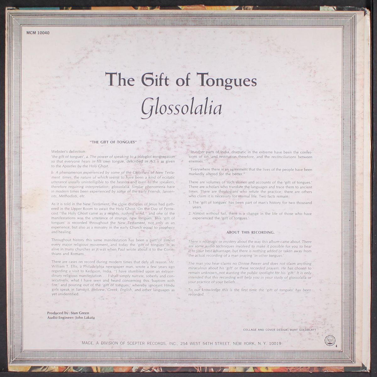 the gift of tongues glossolalia by UNKNOWN