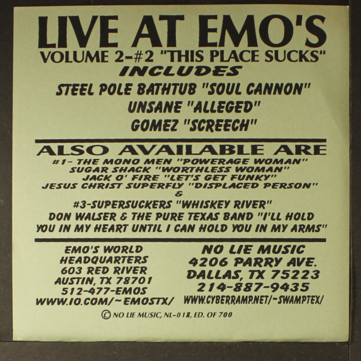live at emo's, vol. 2-#2 this place sucks by VARIOUS