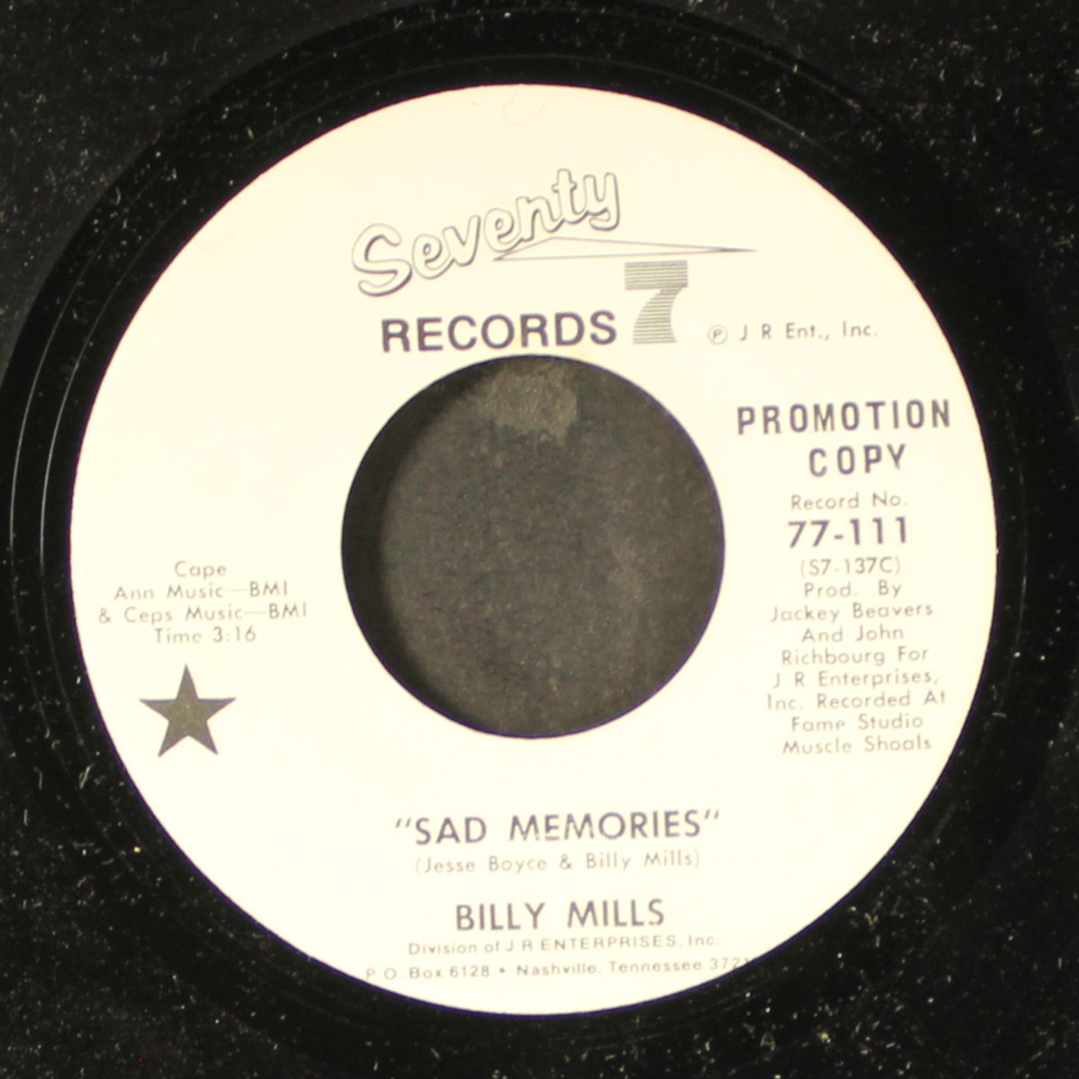 sad memories / easy goin' fellow by BILLY MILLS