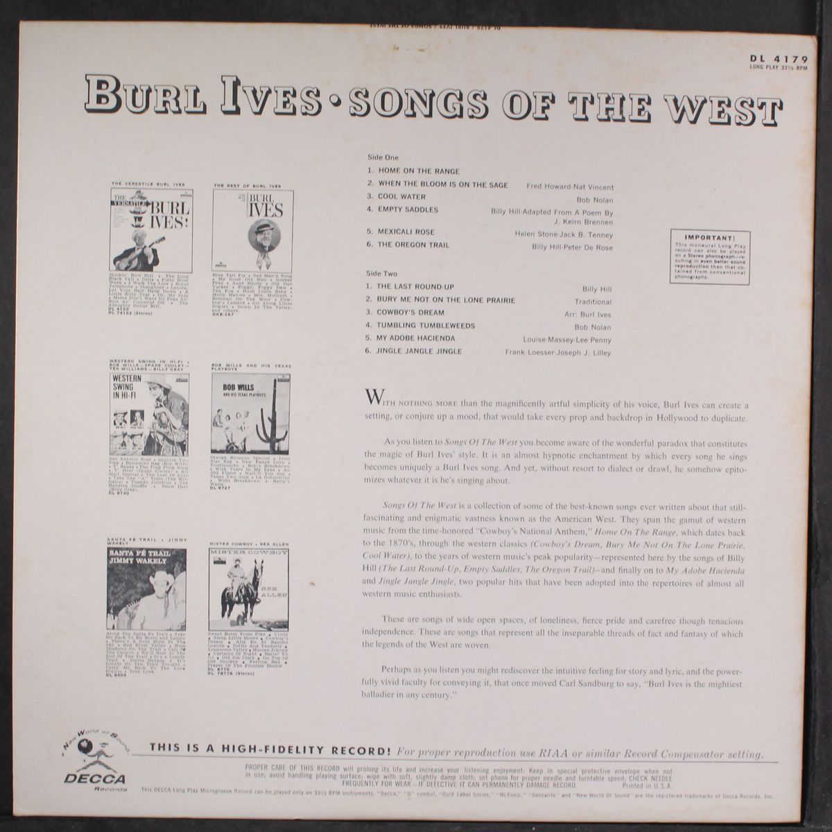 songs of the west by BURL IVES