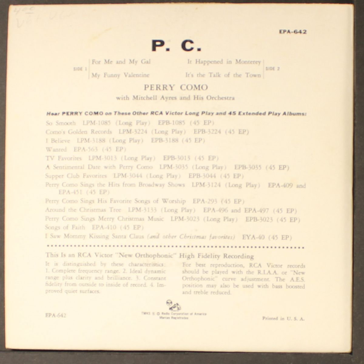 p.c. by PERRY COMO
