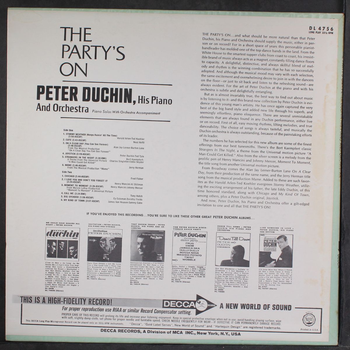 the party's on by PETER DUCHIN
