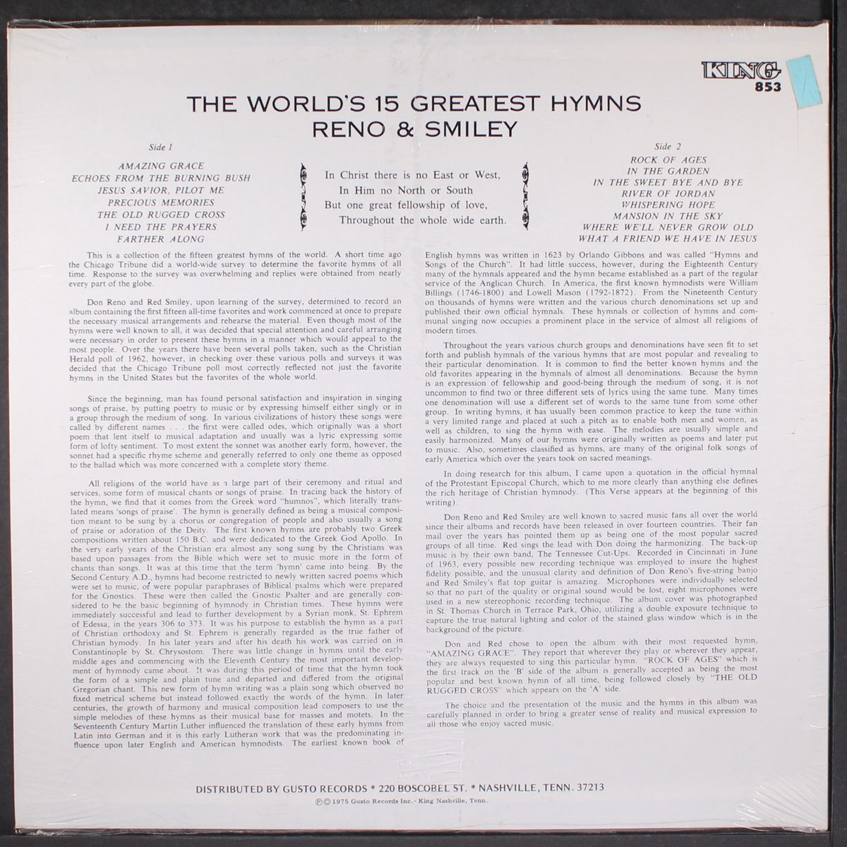 the world's 15 greatest hymns by RENO & SMILEY