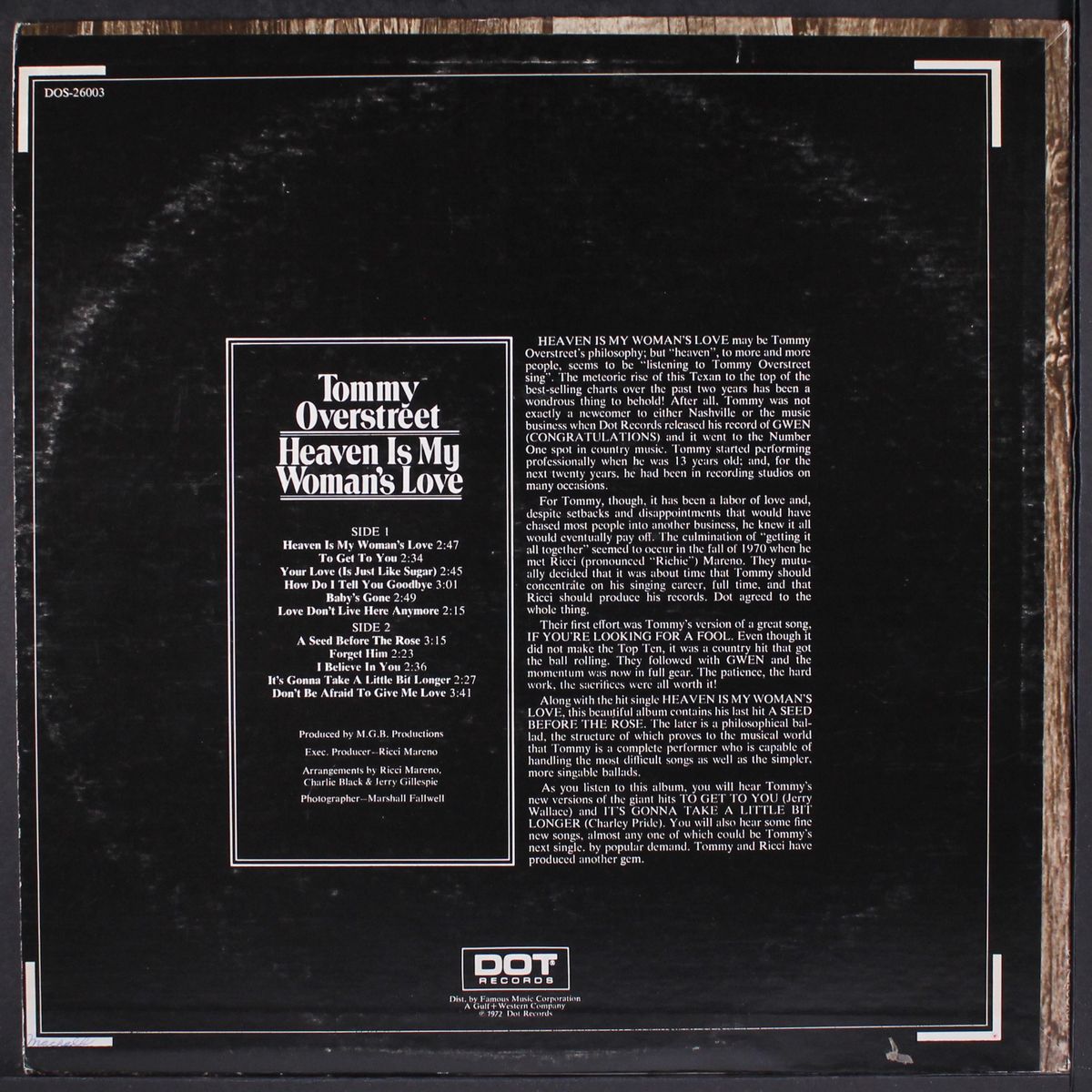 heaven is my woman's love by TOMMY OVERSTREET