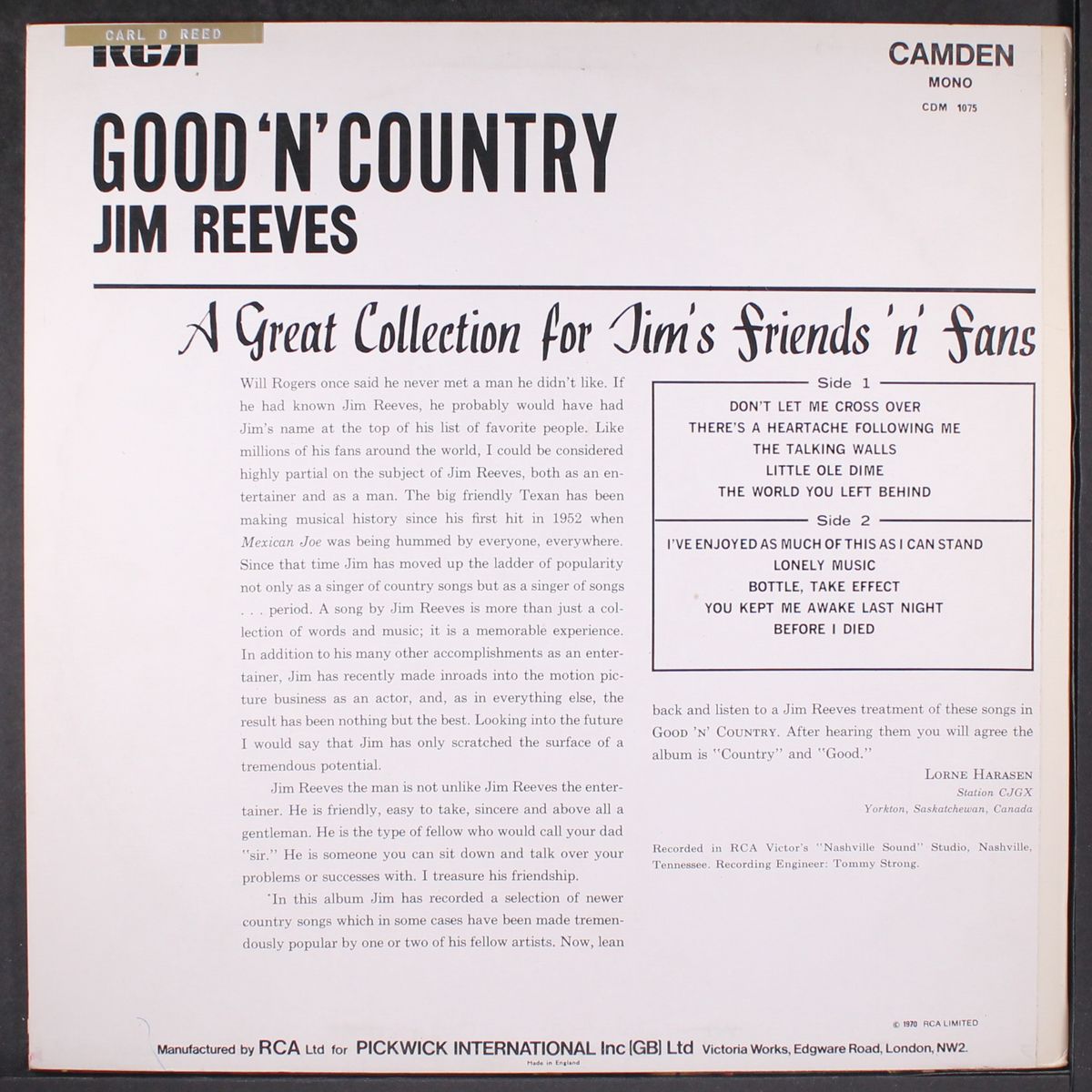 good n' country by JIM REEVES
