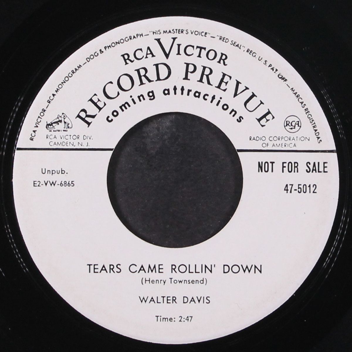 tears came rollin' down / you make my world so bright by WALTER DAVIS