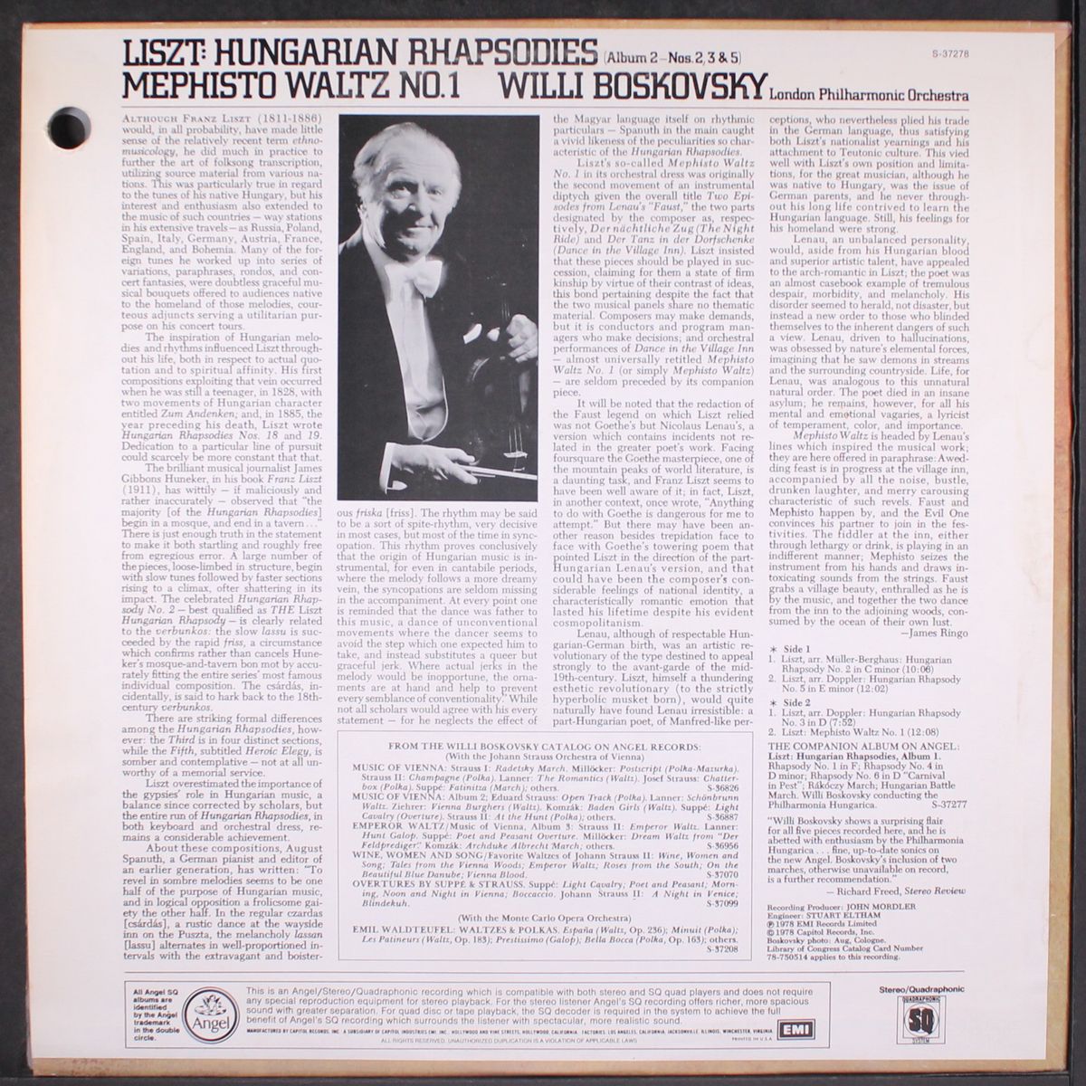 liszt: hungarian rhapsodies / mephisto waltz no. 1 by WILLI BOSKOVSKY
