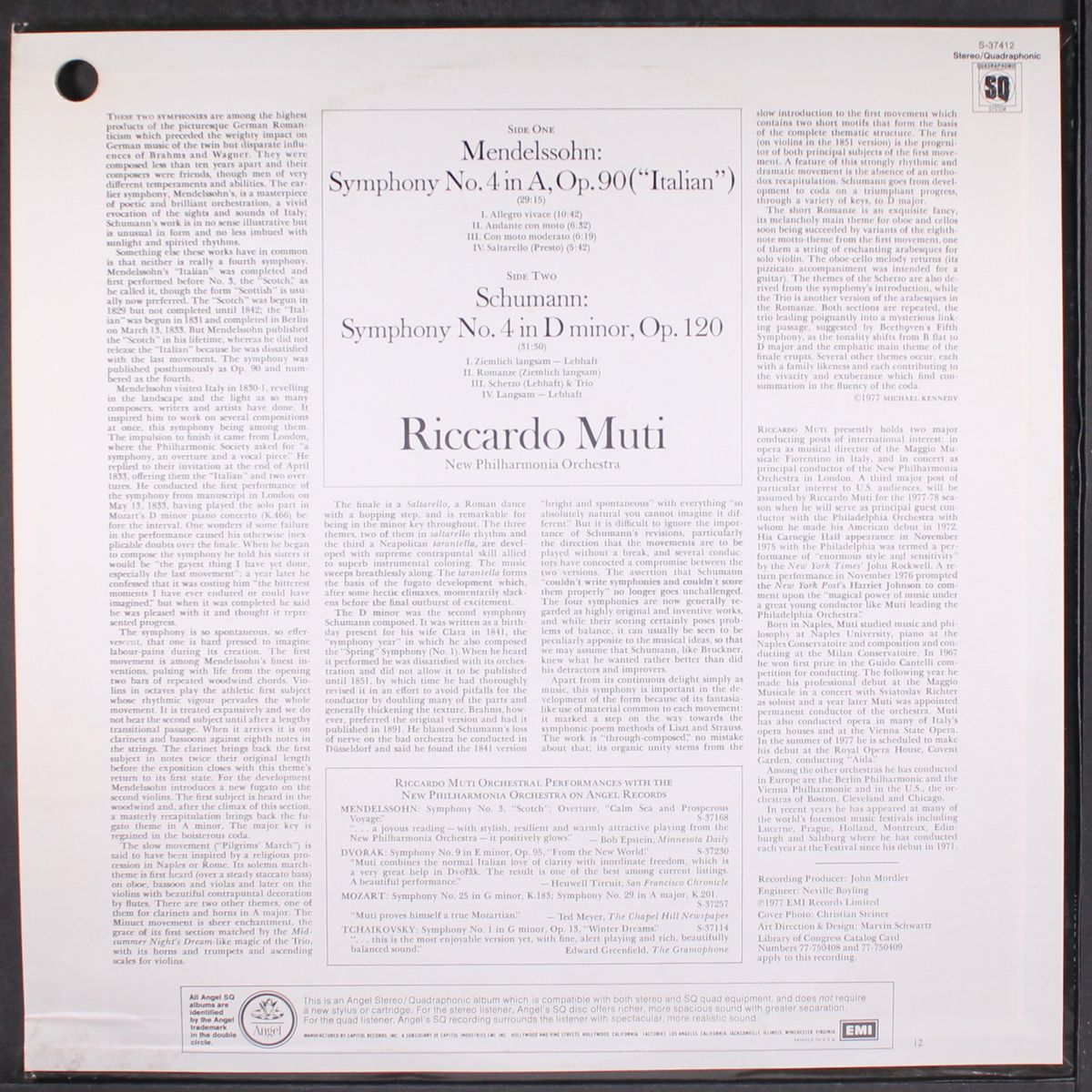 mendelssohn: symphony no. 4 / schumann: symphony no. 4 by RICCARDO MUTI