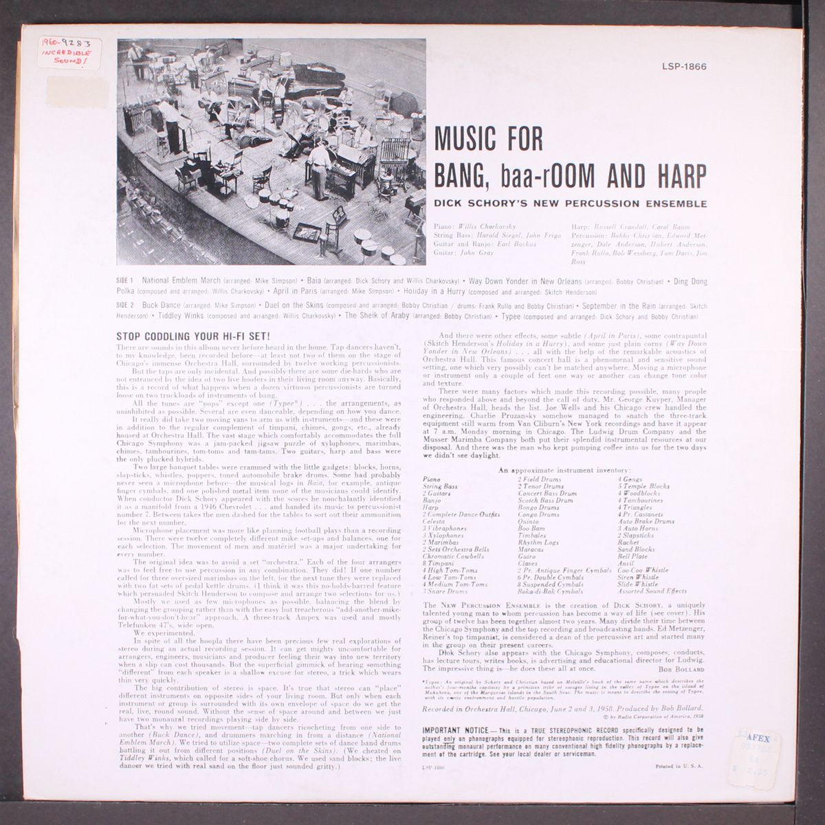 music for bang, baaroom and harp by DICK SCHORY