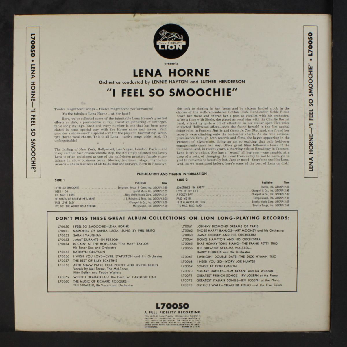 i feel so smoochie by LENA HORNE