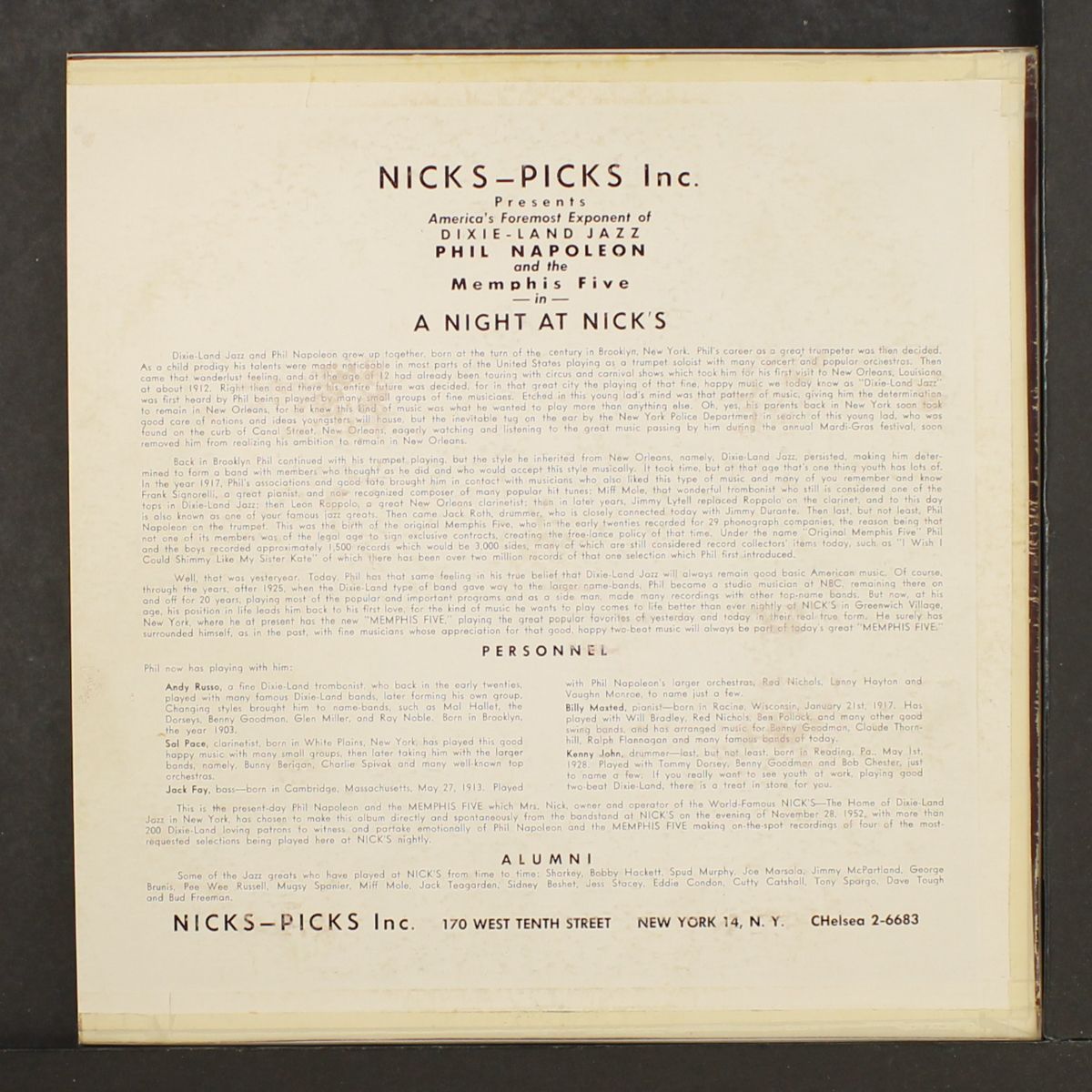 a night at nick's picks by PHIL NAPOLEON