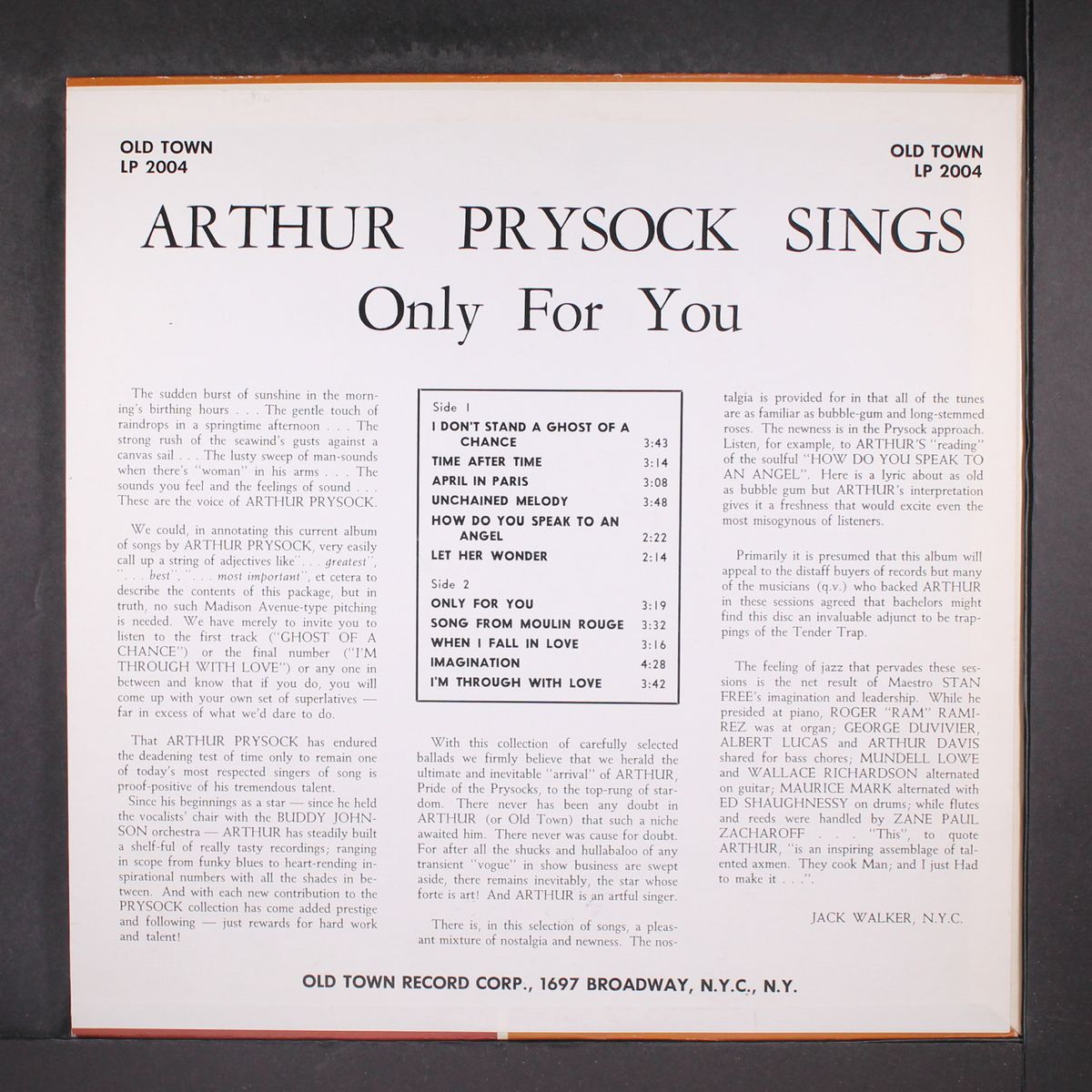 sings only for you by ARTHUR PRYSOCK