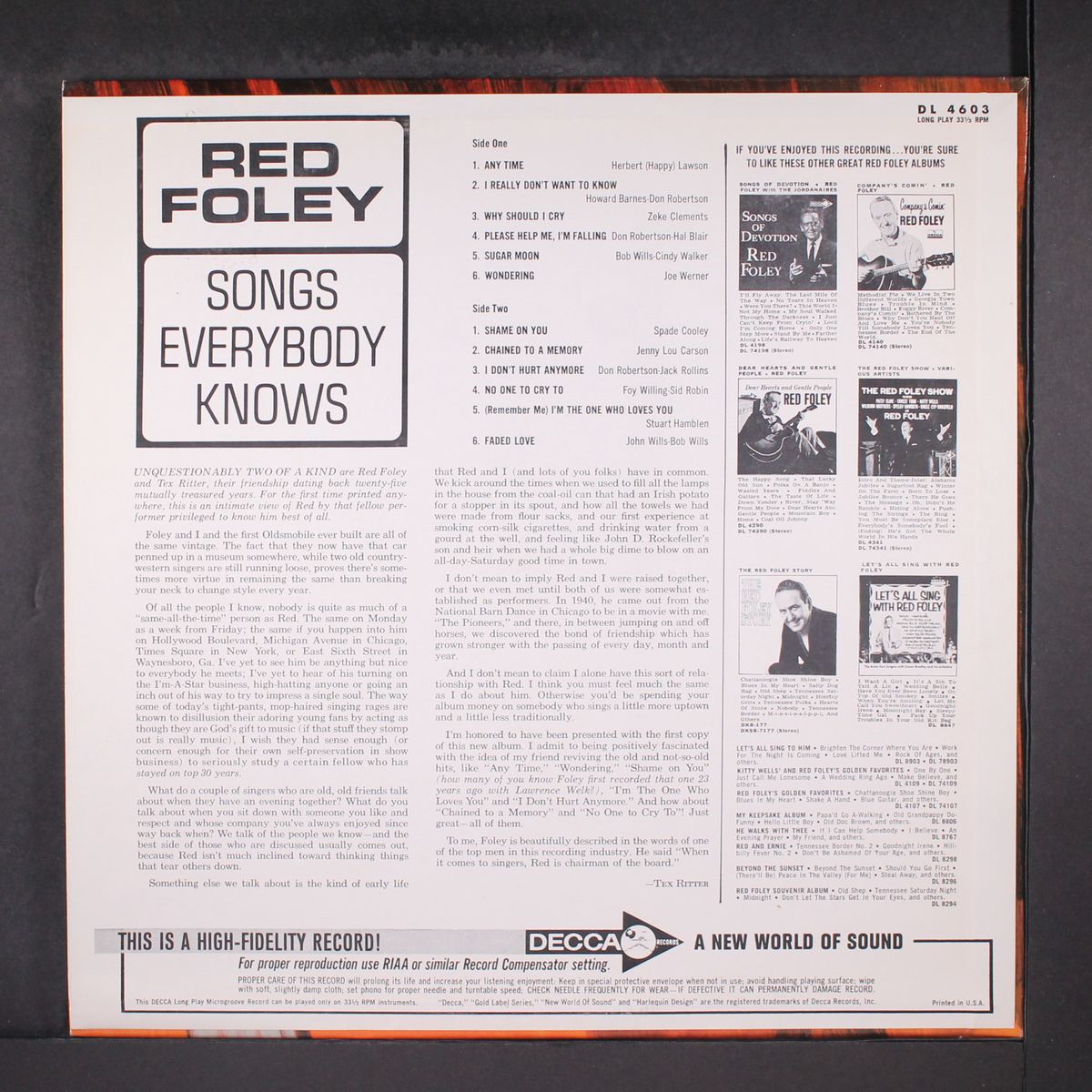 songs everybody knows by RED FOLEY