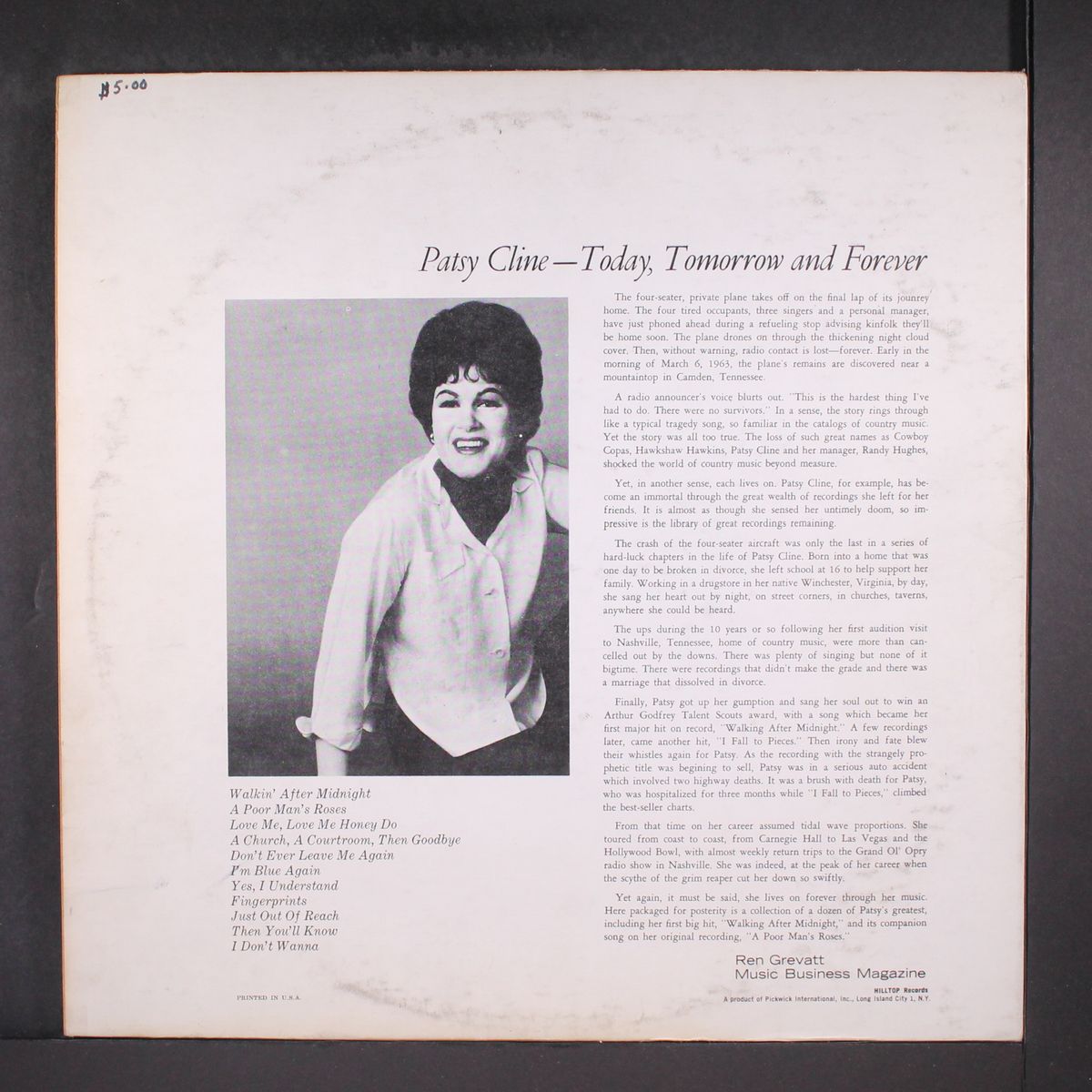 today, tomorrow & forever by PATSY CLINE