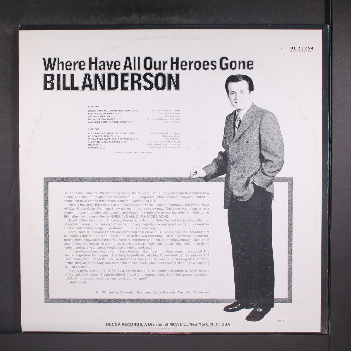 where have all our heroes gone by BILL ANDERSON