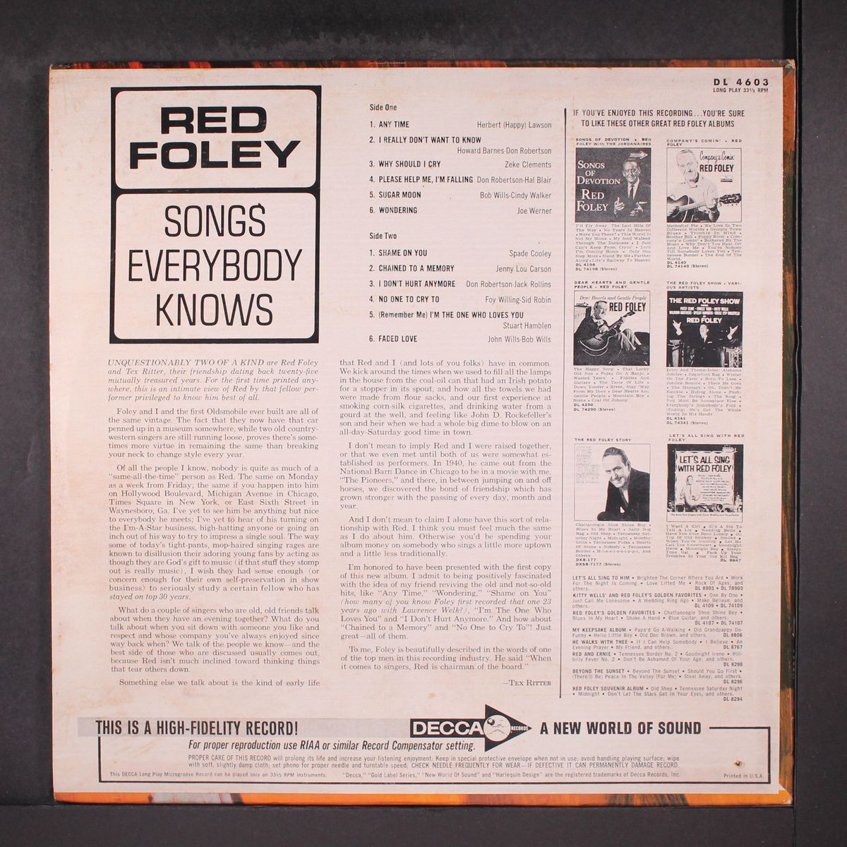 songs everybody knows by RED FOLEY