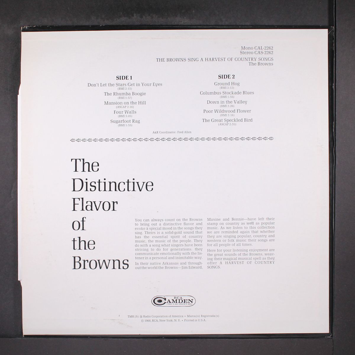 a harvest of country songs by BROWNS