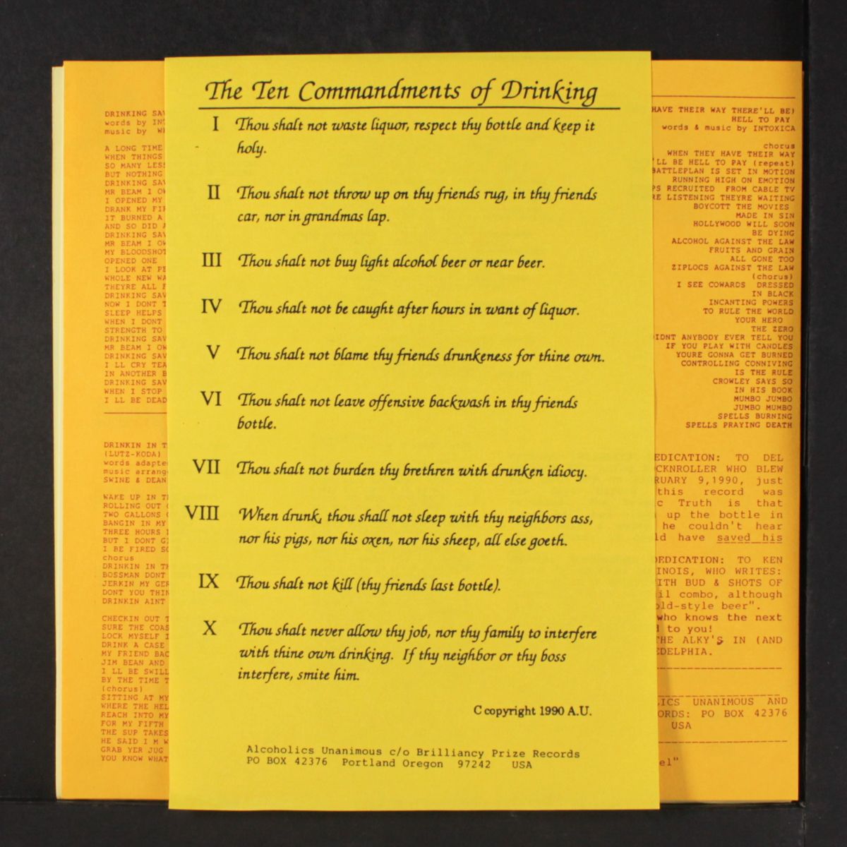 ten commandments of drinking by ALCOHOLICS UNANIMOUS