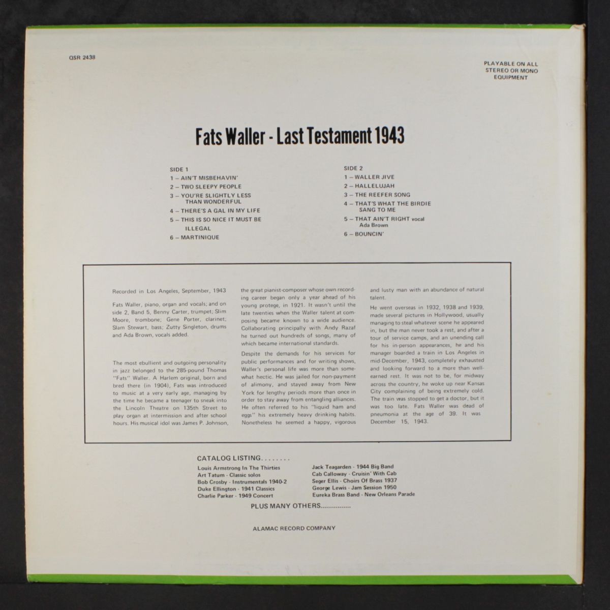 last testament 1943 by FATS WALLER