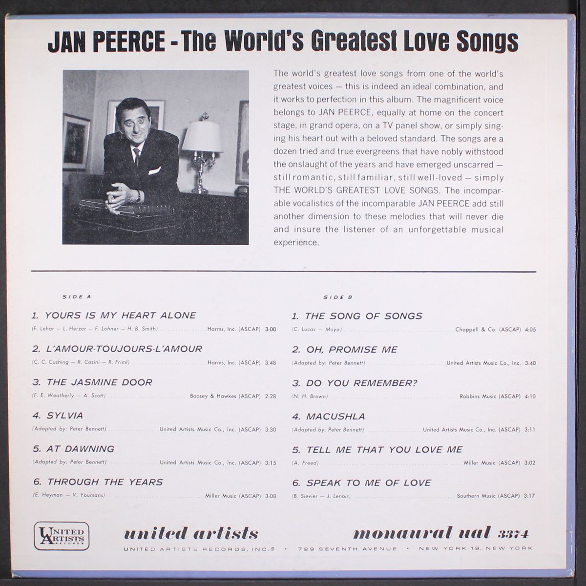 the world's greatest love songs by JAN PEERCE