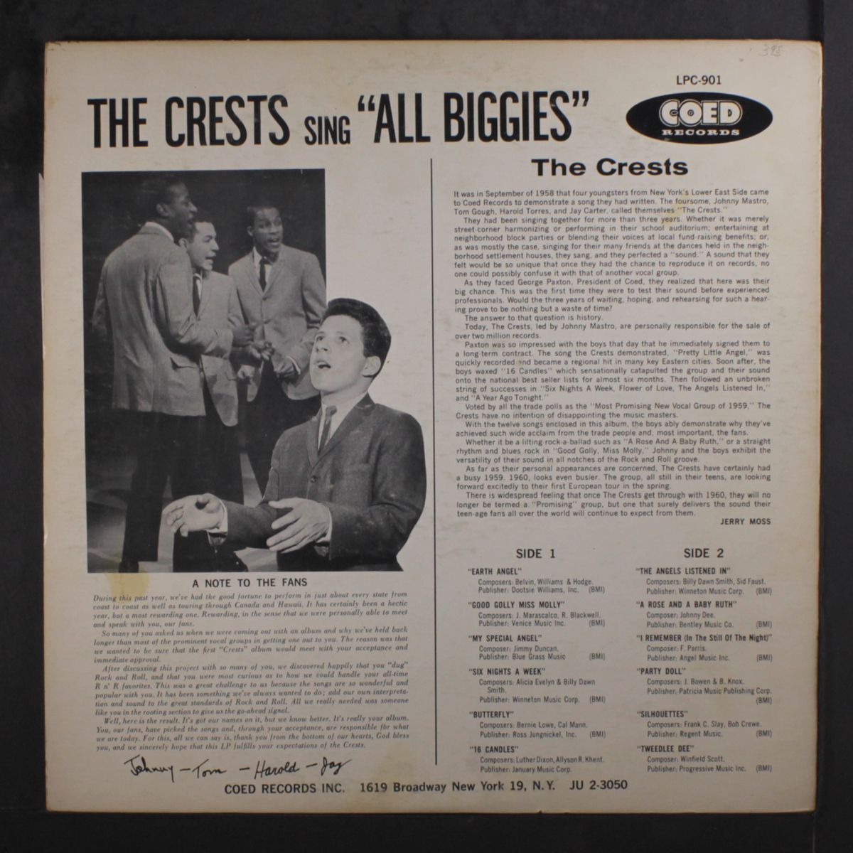 sing all biggies by CRESTS
