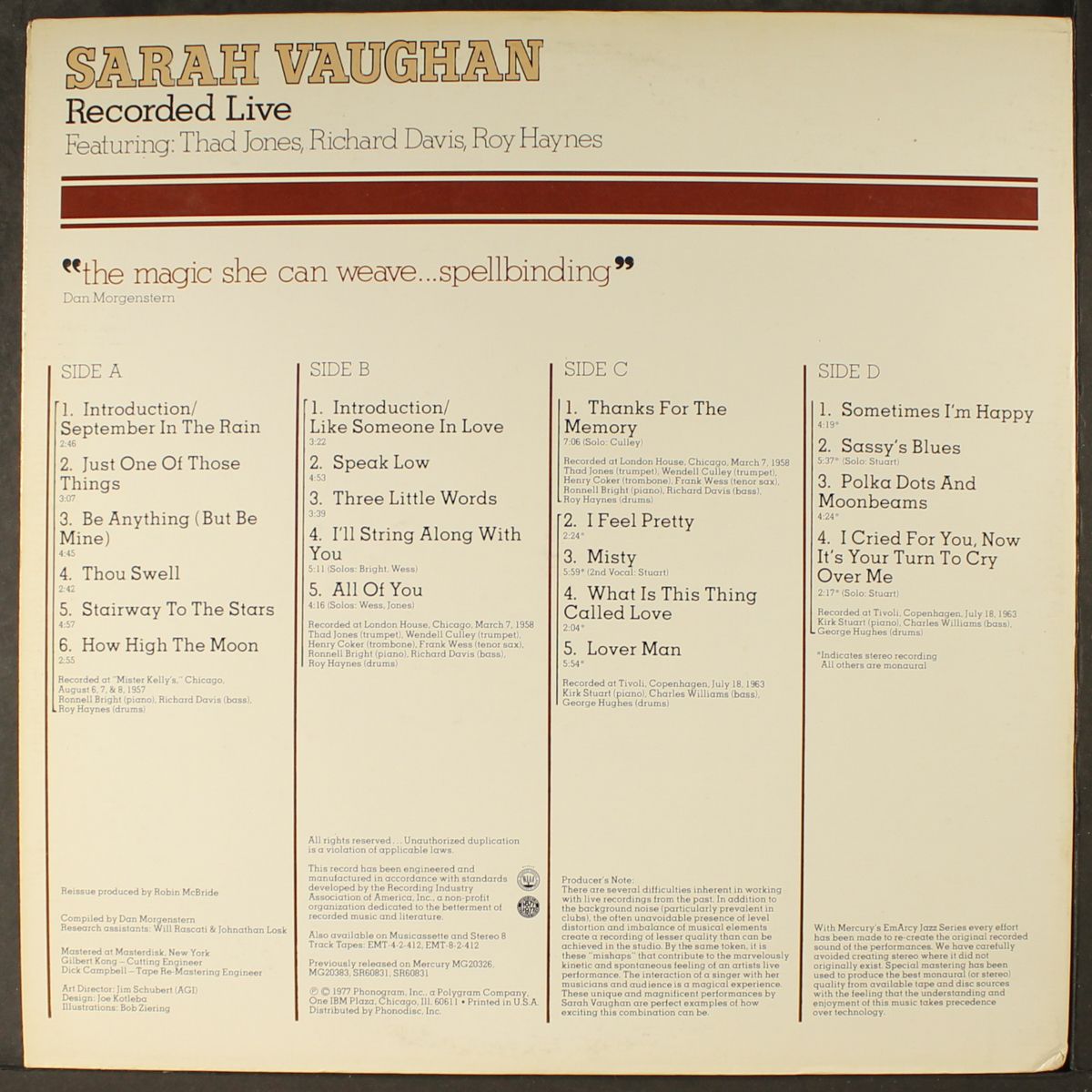 recorded live by SARAH VAUGHAN
