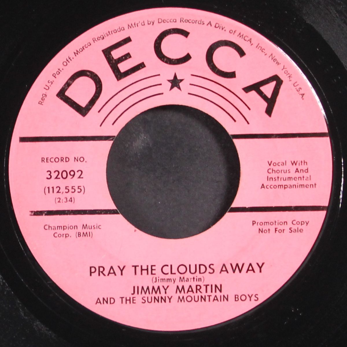 pray the clouds away / give me the roses now by JIMMY MARTIN