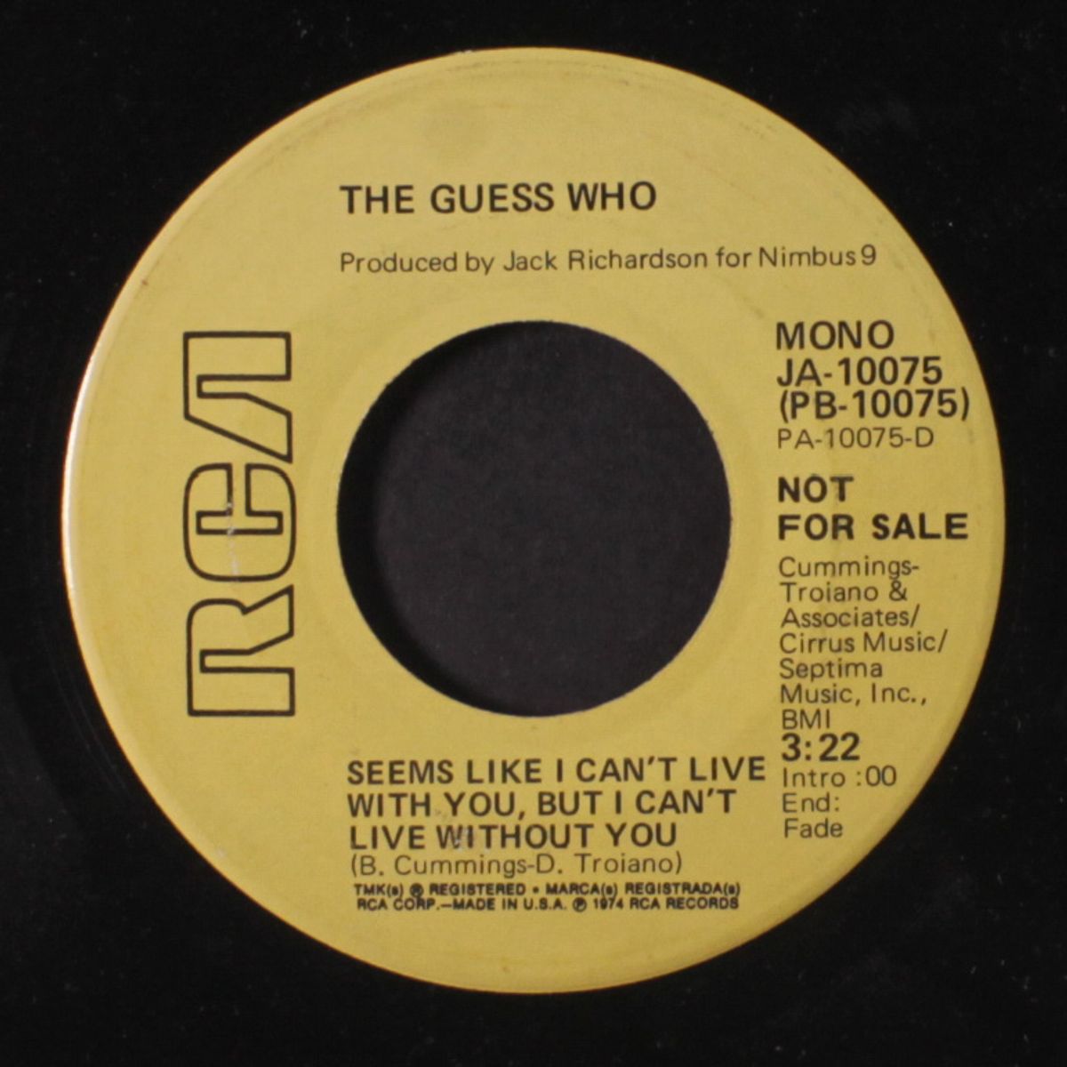 dancin' fool / seems like i can't live with you... by GUESS WHO