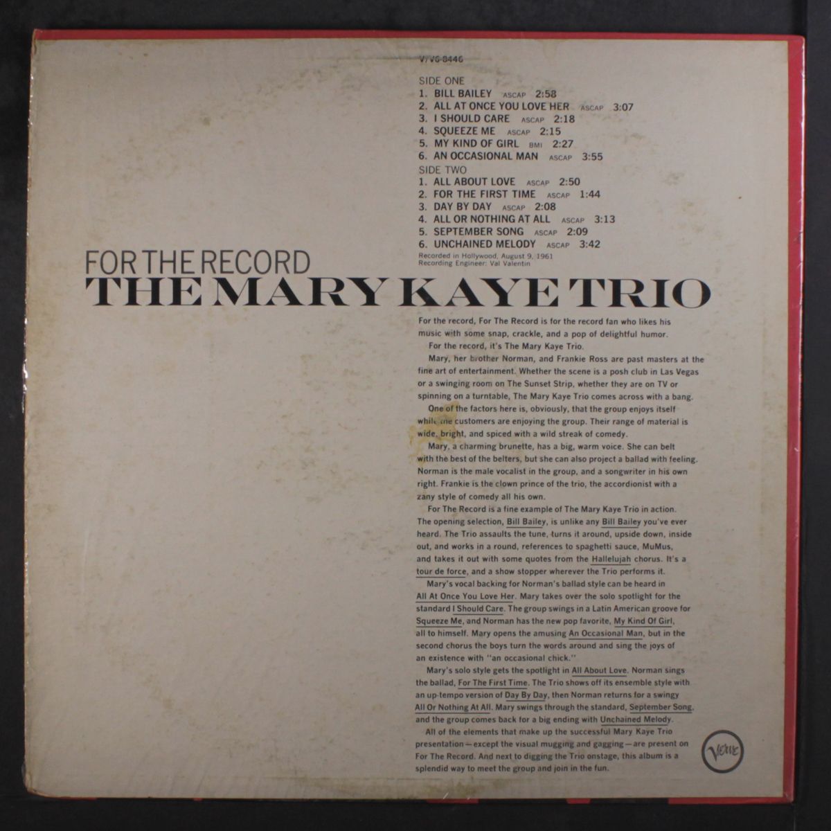 for the record by MARY KAYE TRIO
