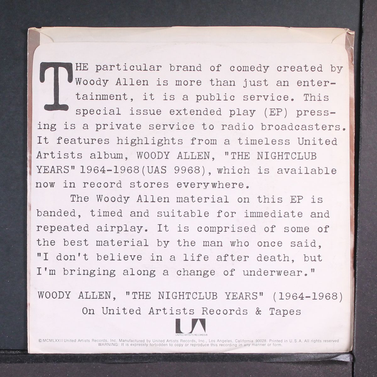 the night club years by WOODY ALLEN