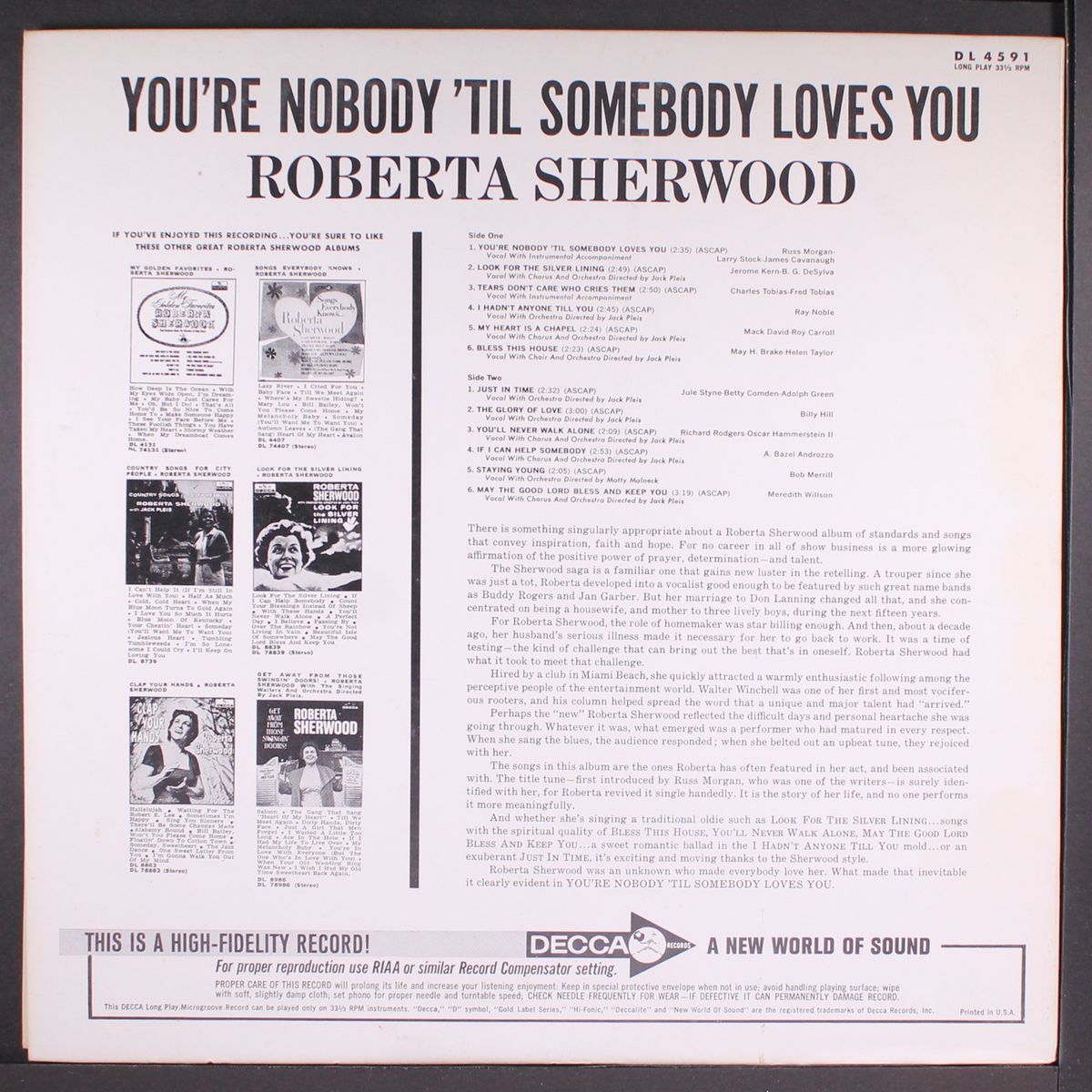 you're nobody 'til somebody loves you by ROBERTA SHERWOOD