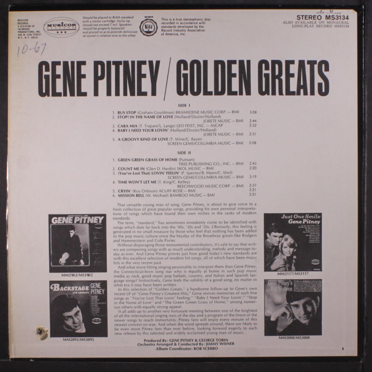 golden greats by GENE PITNEY