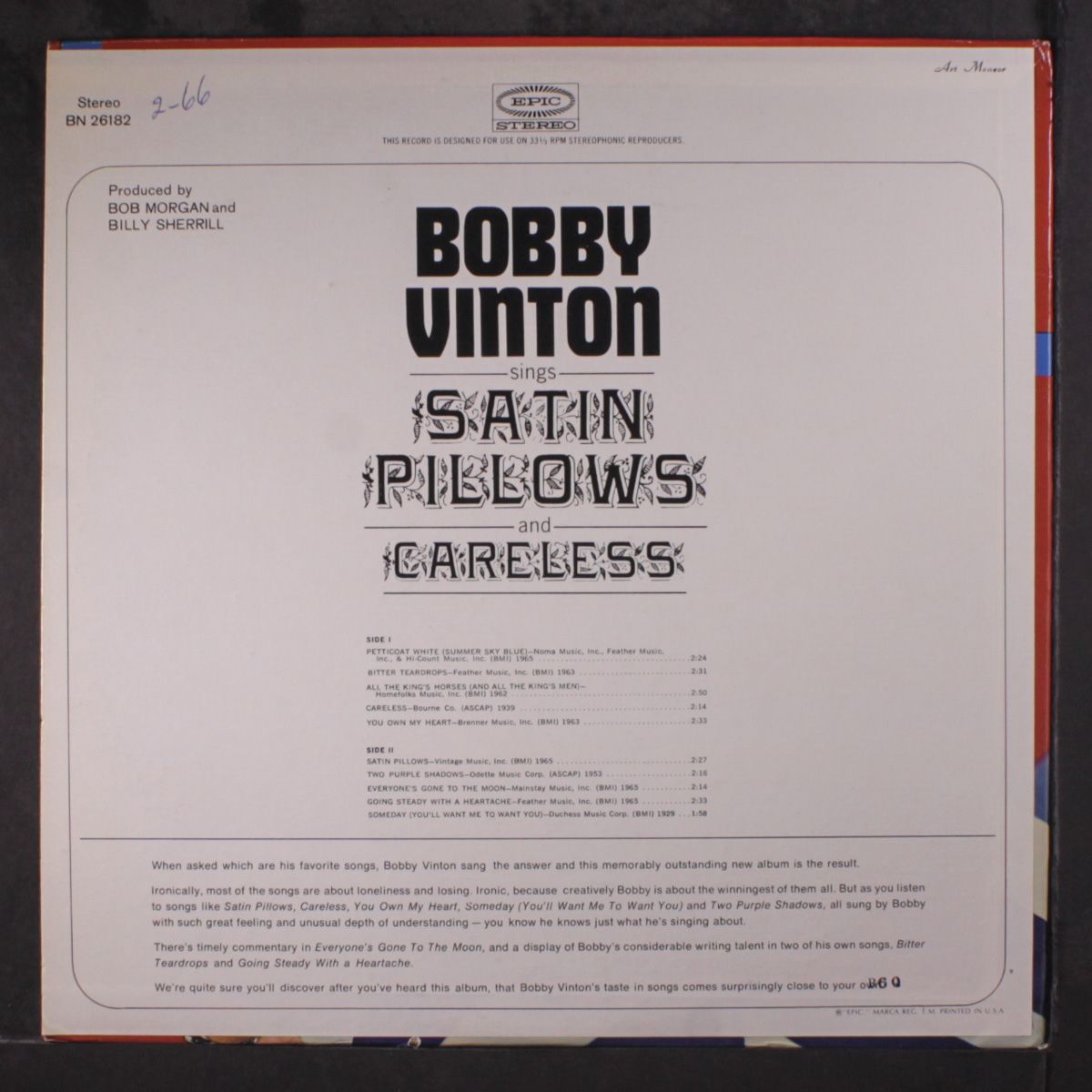 satin pillows and careless by BOBBY VINTON