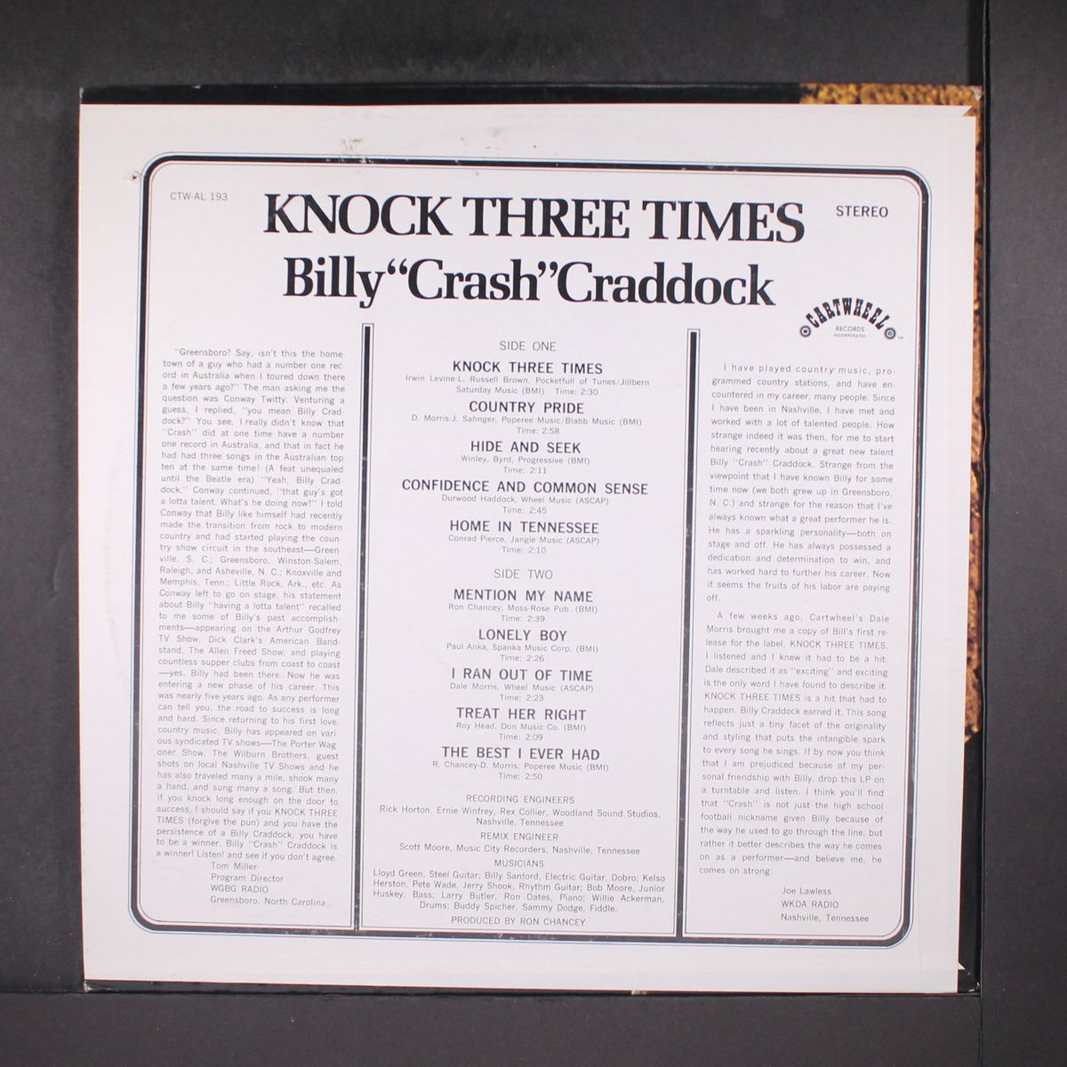 knock three times by BILLY 'CRASH' CRADDOCK