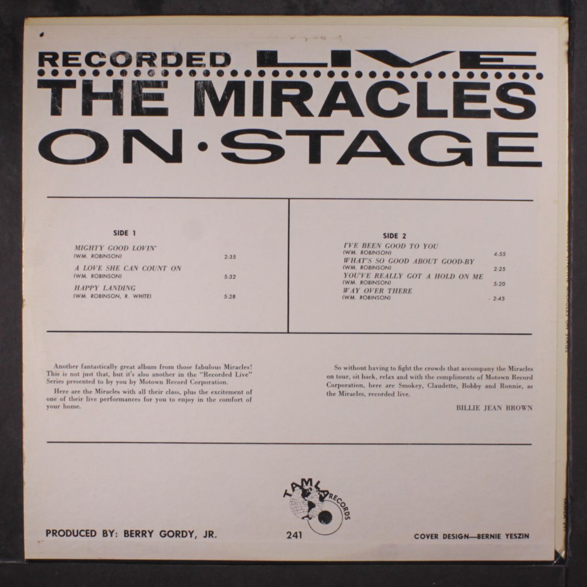 recorded live on stage by MIRACLES