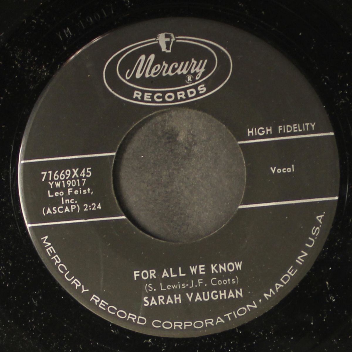 for all we know / through the years by SARAH VAUGHAN