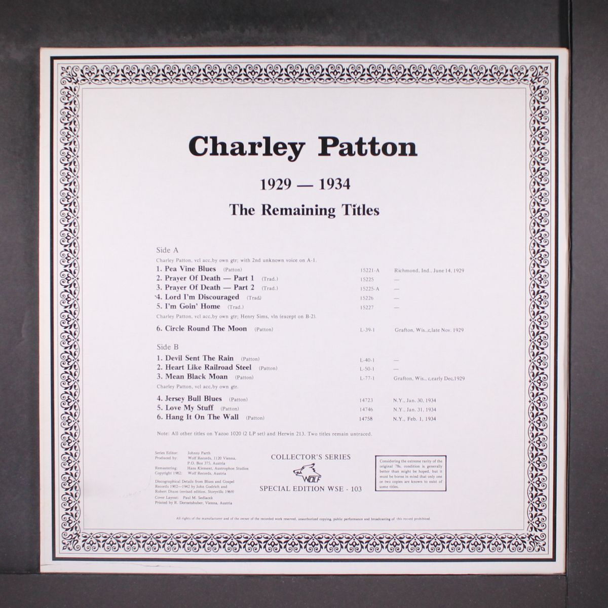 the remaining titles 1929-1934 by CHARLEY PATTON