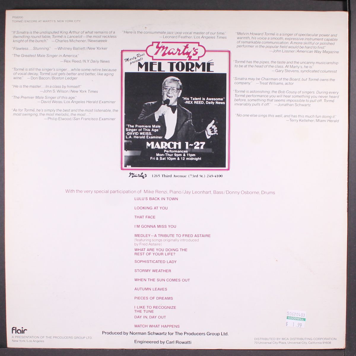 encore at marty's by MEL TORME