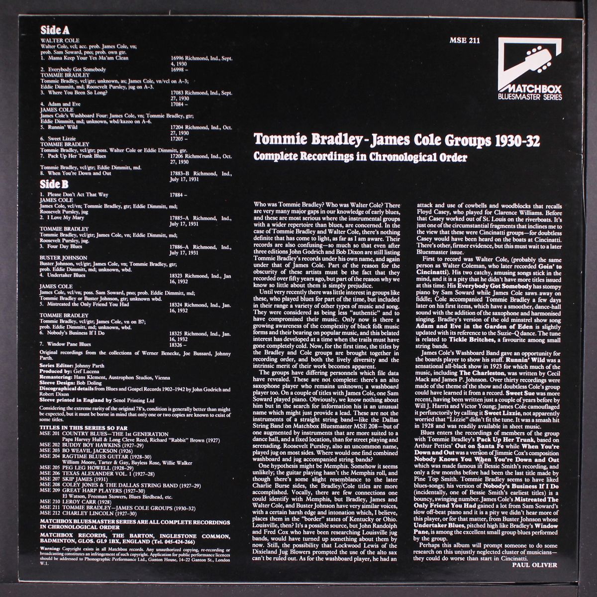 complete recordings, 1930-32 by TOMMIE BRADLEY & JAMES COLE GROUPS