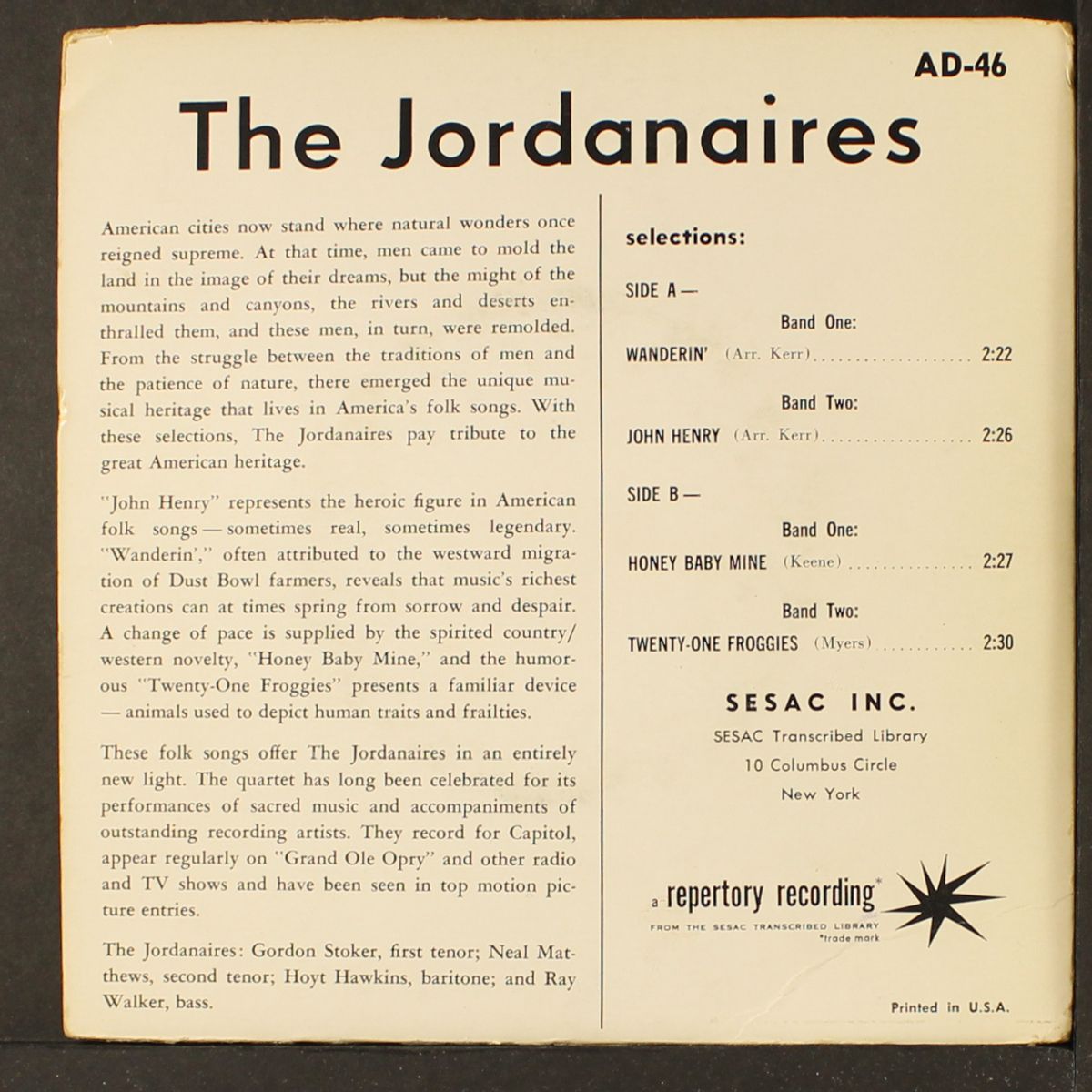 songs of the plains by JORDANAIRES