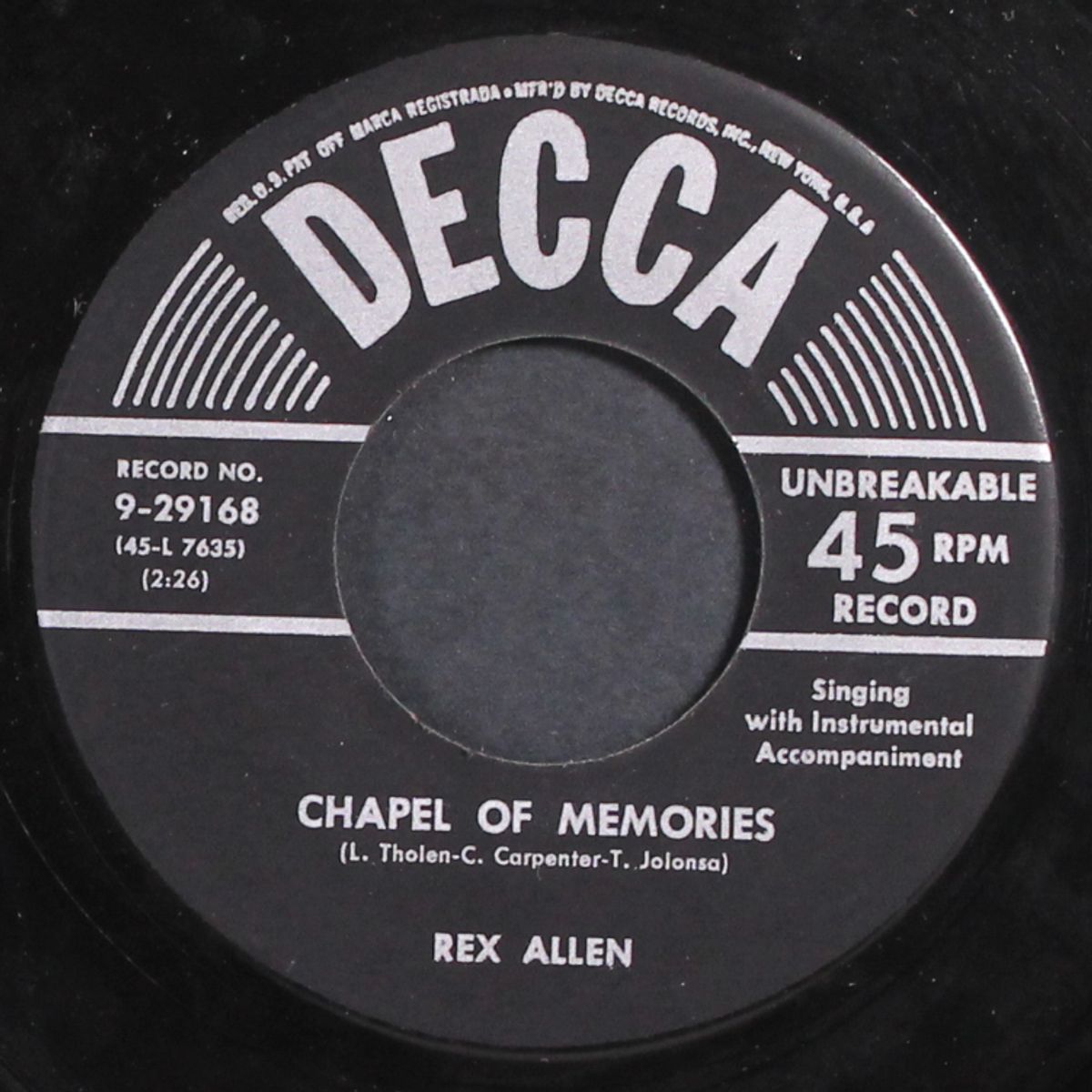 chapel of memories / in the chapel in the moonlight by REX ALLEN