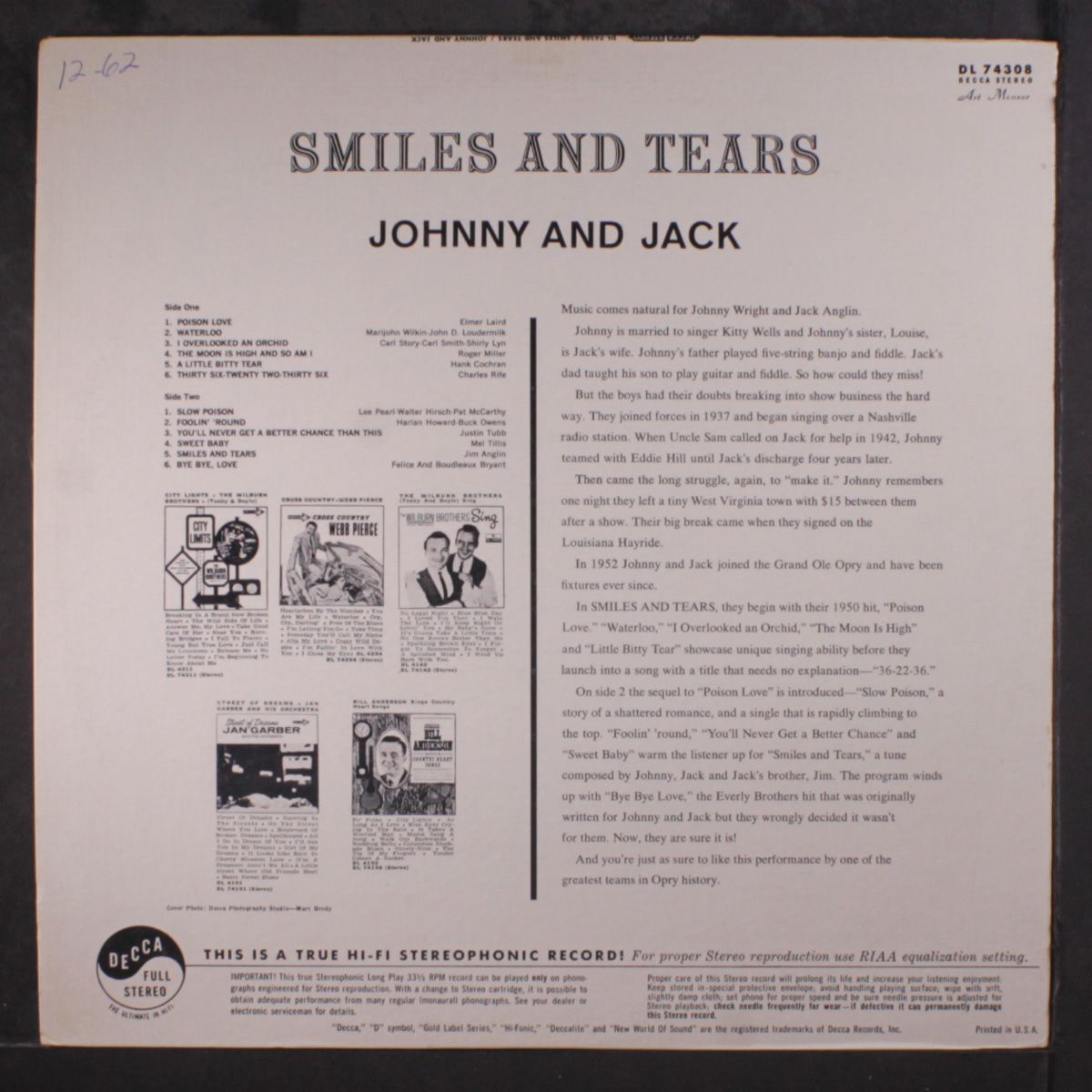 smiles and tears by JOHNNIE & JACK