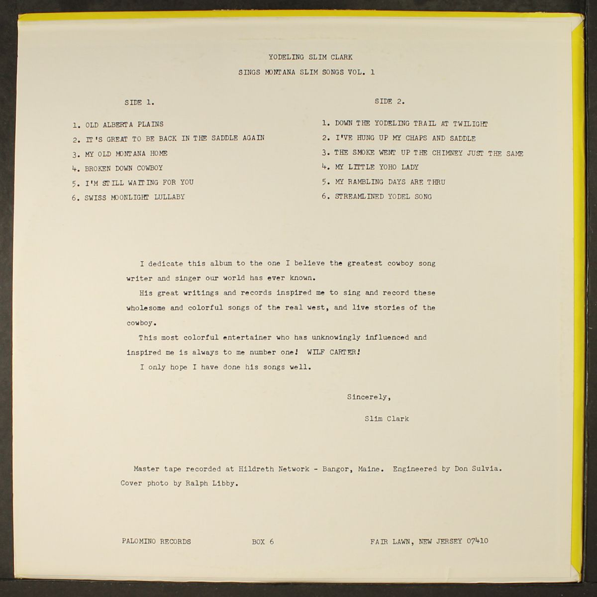 montana slim songs of the mountains & plains, vol. 1 by YODELING SLIM CLARK