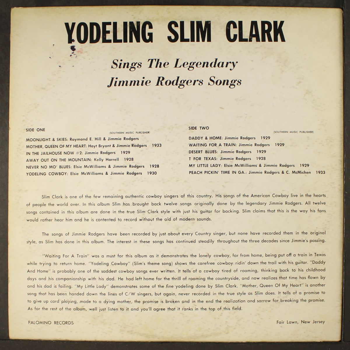 sings the legendary jimmie rodgers songs by YODELING SLIM CLARK