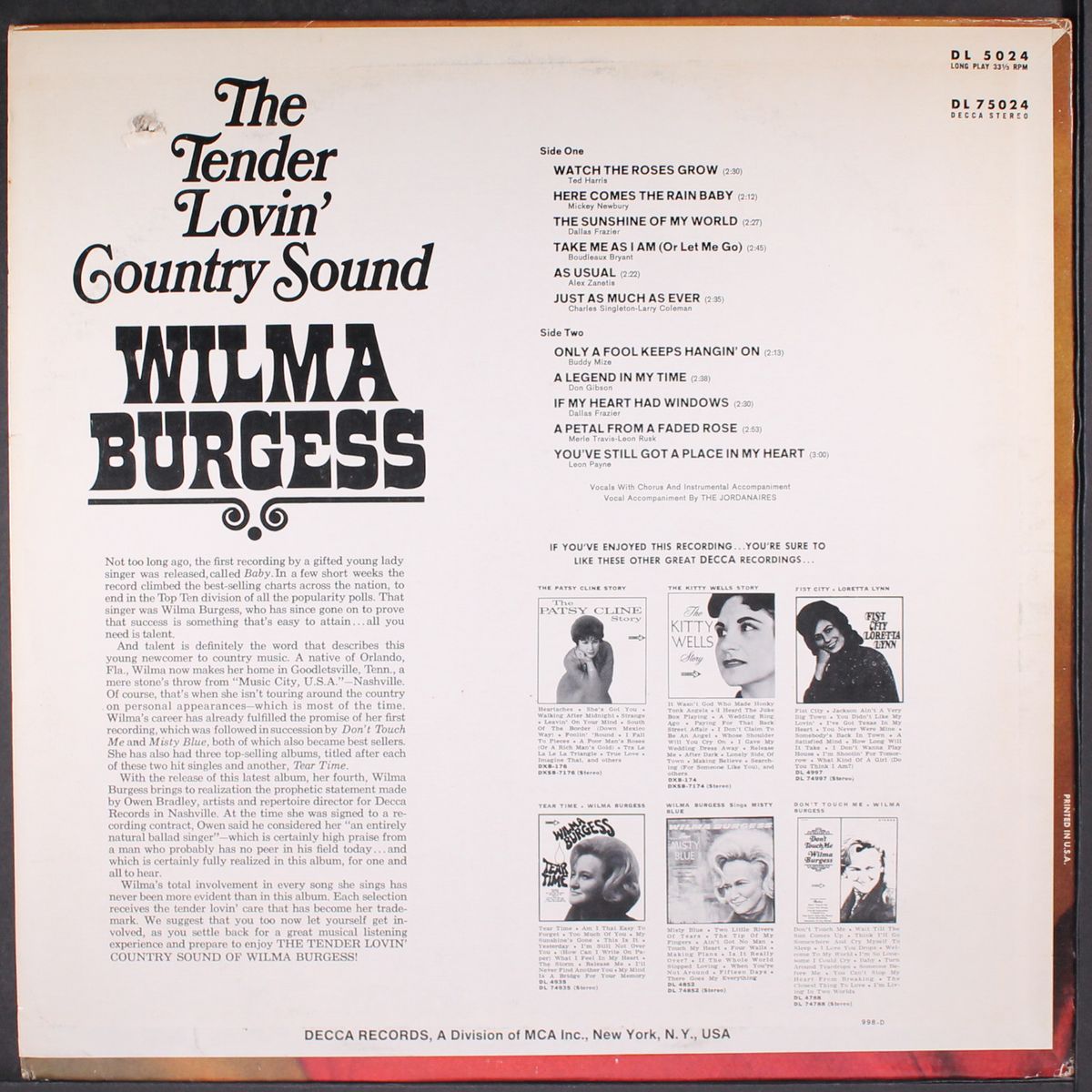 the tender lovin' country sound by WILMA BURGESS